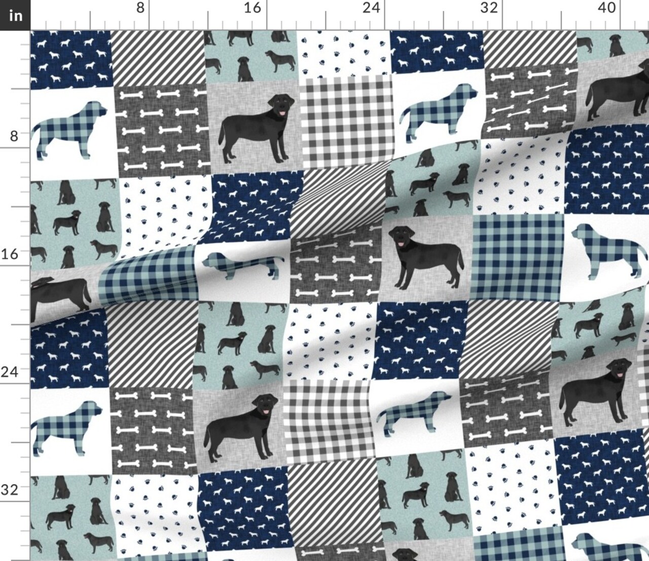 Black Lab Cheater Quilt Top Pet Dogs Breeds Pattern Wholecloth Labrador Retrievers Retriever Portrait Custom Printed Fabric by Spoonflower Various Fabrics by the Yard or Fat Quarter